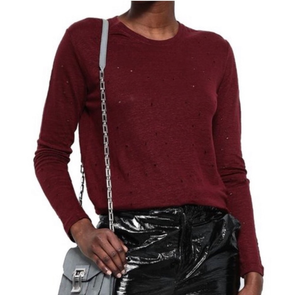 IRO Grunge Edgy Minimalist Marvina 100% Linen Distressed Long Sleeve Tee Size XS
